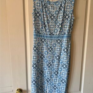 Talbots Sleeveless Blue Patterned Sleeveless Dress
